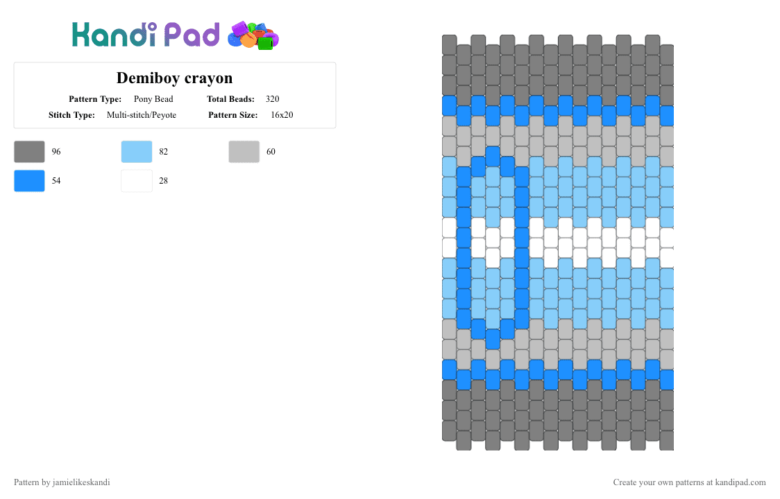 Demiboy crayon - Pony Bead Pattern by jamielikeskandi on Kandi Pad - gray,light blue,demiboy,crayon,demiboy crayon,kandi demiboy crayon,demiboy kandi,kandi crayon