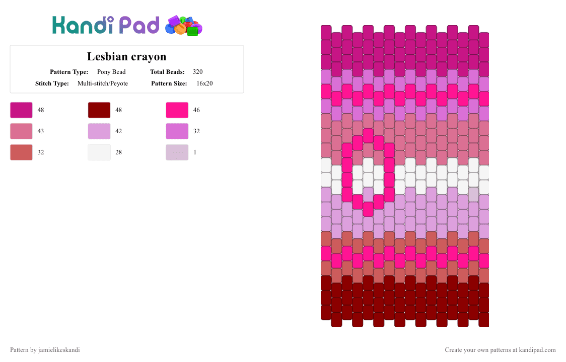 Lesbian crayon - Pony Bead Pattern by jamielikeskandi on Kandi Pad - pink,red,lesbian,crayon,lesbian crayon,kandi crayon,lesbian kandi,lesbian kandi crayon
