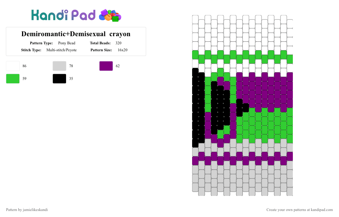 Demiromantic+Demisexual  crayon - Pony Bead Pattern by jamielikeskandi on Kandi Pad - green,pink,demiromantic,demisexual,demisexual crayon,demiromantic crayon,kandi crayon,demisexual kandi,demiromantic kandi