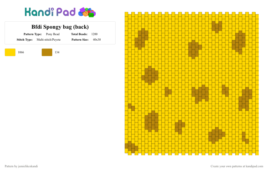 Bfdi Spongy bag (back) - Pony Bead Pattern by jamielikeskandi on Kandi Pad - yellow,spongy,bfdi,bfdi spongy,kandi spongy,bfdi kandi spongy,battle for dream island