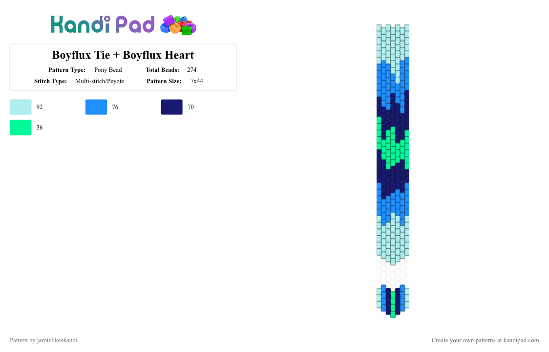 Boyflux Tie + Boyflux Heart - Pony Bead Pattern by jamielikeskandi on Kandi Pad - light blue,boyflux,tie,charm,boyflux tie,boyflux charm,pride,pride tie,pride charm