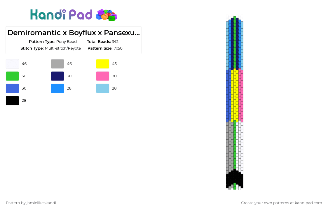 Demiromantic x Boyflux x Pansexual tie - Pony Bead Pattern by jamielikeskandi on Kandi Pad - light blue,yellow,beige,boyflux,demiromatic,pansexual,tie,pansexual tie,demiromantic tie,boyflux tie