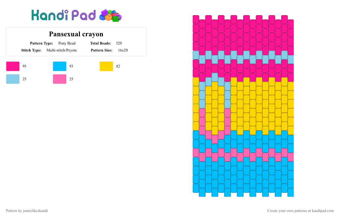 Pansexual crayon - Pony Bead Pattern by jamielikeskandi on Kandi Pad - pink,light blue,pansexual,pansexual crayon,pansexual kandi,kandi crayon,kandi pansexual crayon,crayon