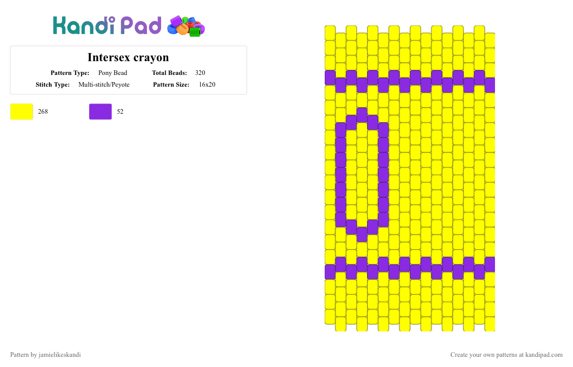 Intersex crayon - Pony Bead Pattern by jamielikeskandi on Kandi Pad - yellow,intersex,crayon,intersex crayon,kandi crayon,intersex kandi,kandi intersex crayon