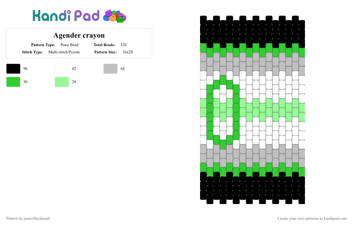 Agender crayon - Pony Bead Pattern by jamielikeskandi on Kandi Pad - green,beige,agender,crayon,agender crayon,kandi agender crayon,kandi crayon,agender kandi,no gender