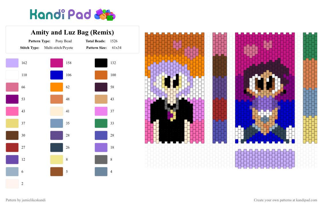Amity and Luz Bag (Remix) - Pony Bead Pattern by jamielikeskandi on Kandi Pad - orange,pink,purple,amity,luz,lumity,lgbtq,lgbtqia,the owl house,the owl house bag,lumity bag