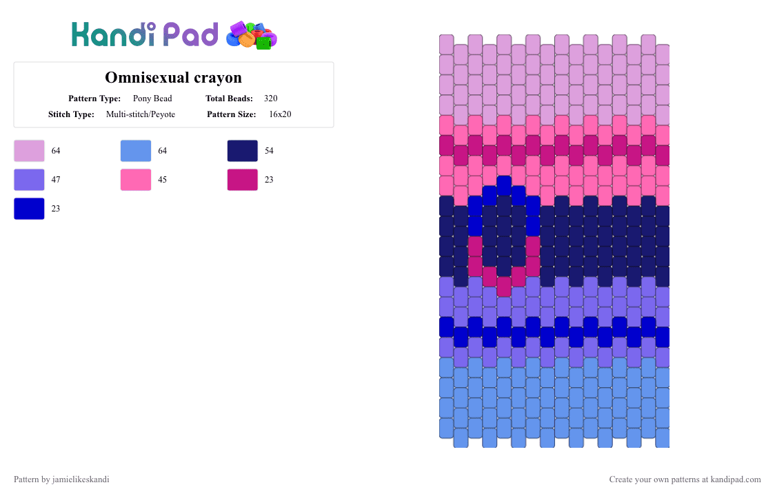 Omnisexual crayon - Pony Bead Pattern by jamielikeskandi on Kandi Pad - pink,purple,omnisexual,crayon,omnisexual crayon,omnisexual crayon kandi,omnisexual kandi,crayon kandi,omni,omni crayon