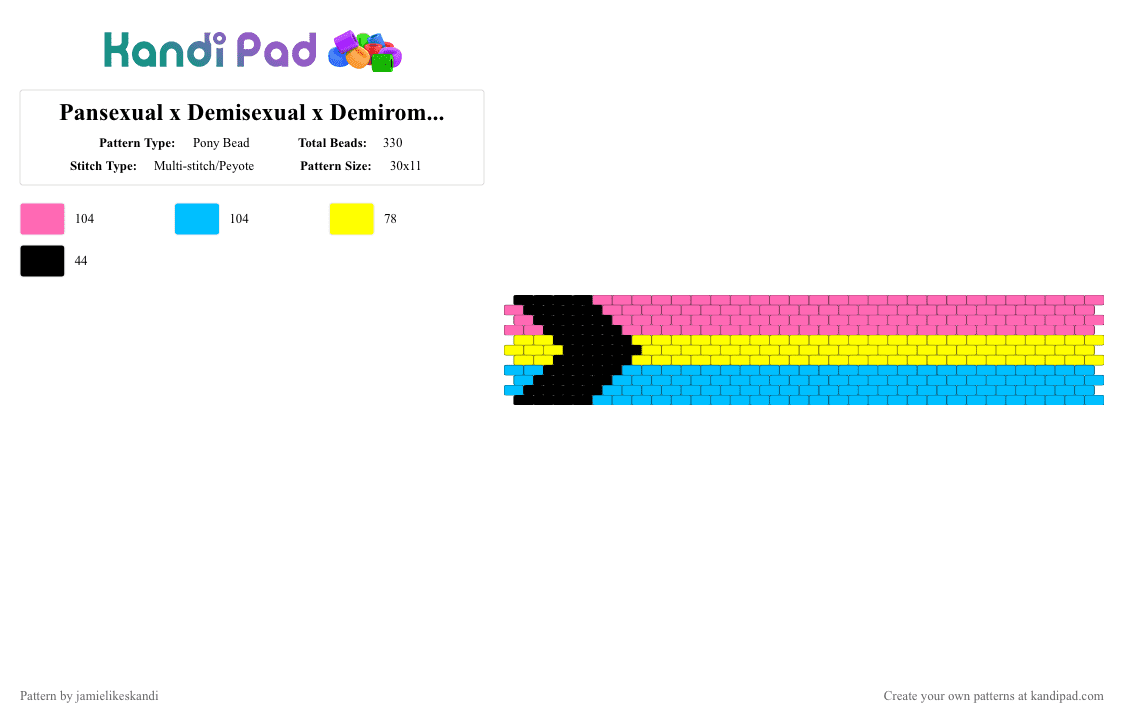 Pansexual x Demisexual x Demiromantic cuff (Remix) - Pony Bead Pattern by jamielikeskandi on Kandi Pad - pink,light blue,pansexual,demisexual,demiromantic,pansexual cuff,demiromantic cuff,demisexual cuff,pansexual demisexual cuff,pansexual demiromantic cuff
