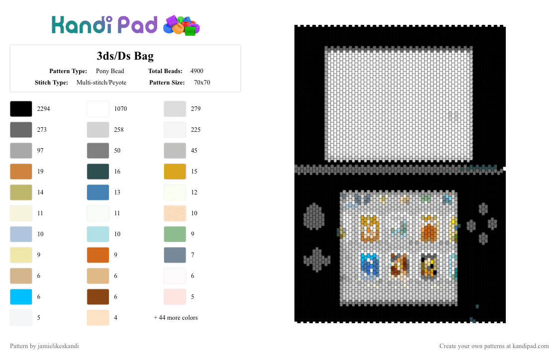 3ds/Ds Bag - Pony Bead Pattern by jamielikeskandi on Kandi Pad - black,white,gray,beige,colorful,3ds,bag,kandi,kandi 3ds,kandi bag,kandi ds,ds