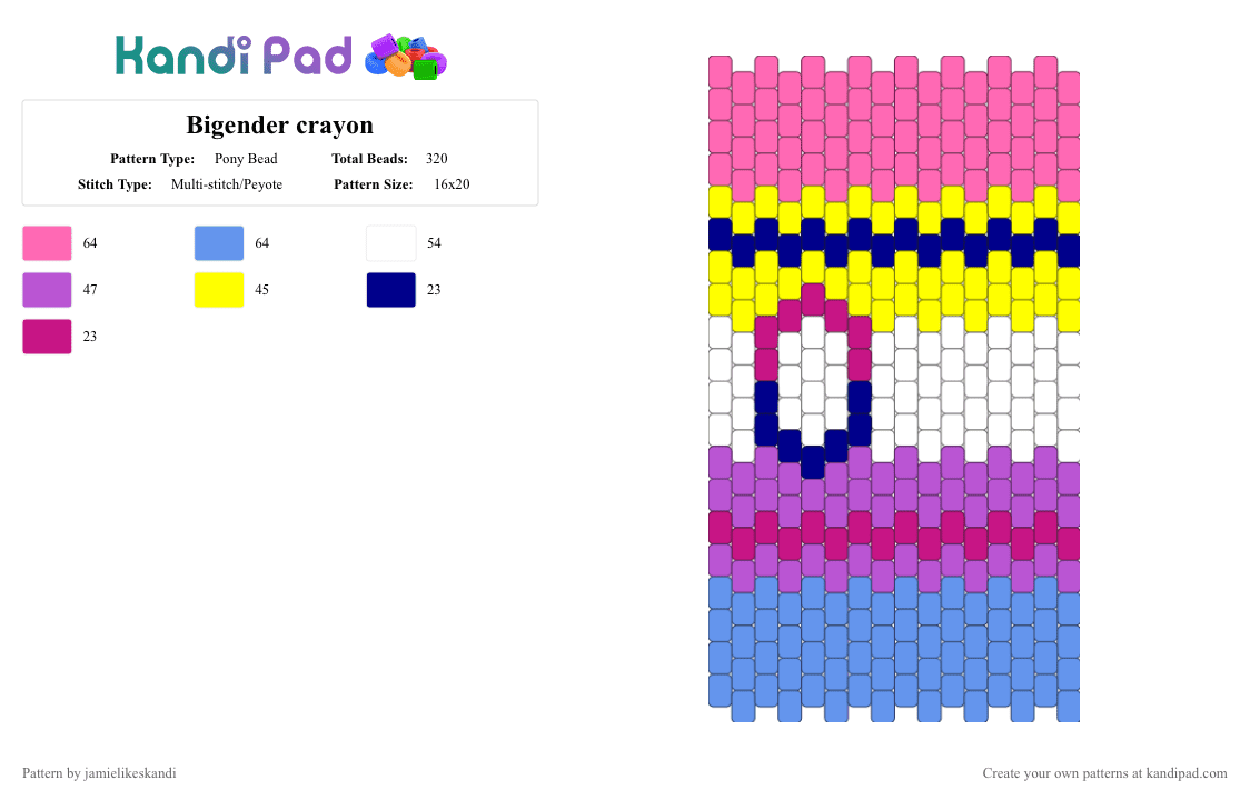 Bigender crayon - Pony Bead Pattern by jamielikeskandi on Kandi Pad - pink,light blue,bigender,crayon,bigender crayon,kandi crayon,bigender kandi,kandi bigender crayon