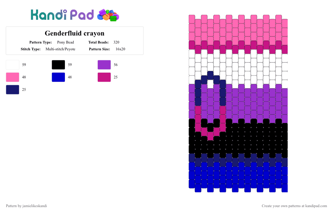 Genderfluid crayon - Pony Bead Pattern by jamielikeskandi on Kandi Pad - pink,purple,genderfluid,crayon,genderfluid crayon,kandi crayon,genderfluid kandi,kandi genderfluid crayon