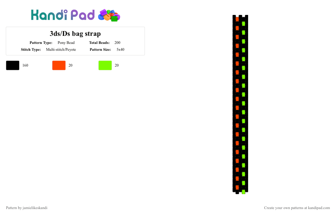 3ds/Ds bag strap - Pony Bead Pattern by jamielikeskandi on Kandi Pad - black,red,green,bag strap,bag,kandi bag,3ds,ds,kandi bag strap,kandi 3ds,kandi ds