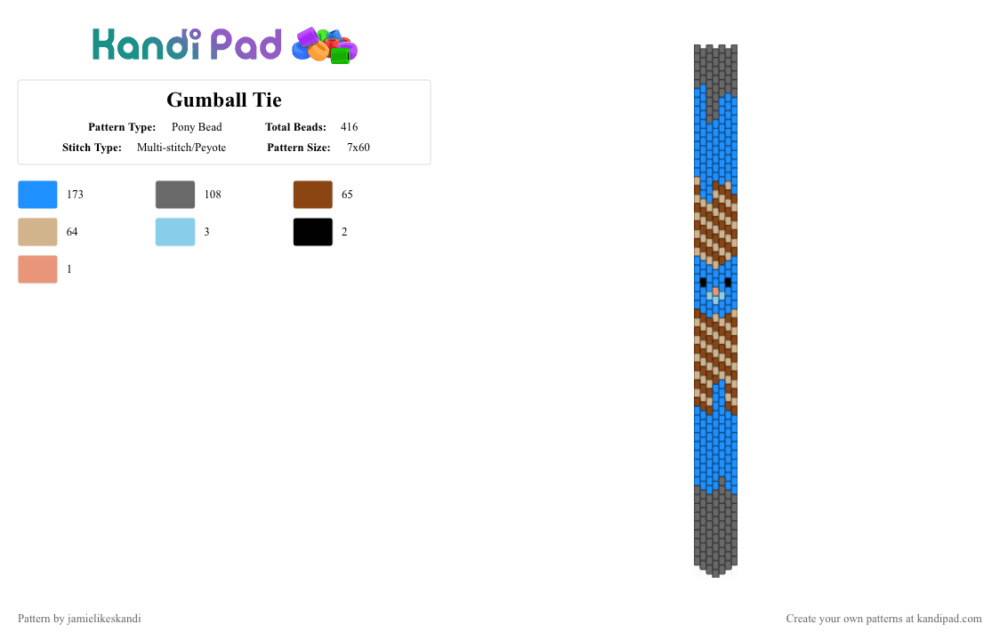 Gumball Tie - Pony Bead Pattern by jamielikeskandi on Kandi Pad - light blue,gray,gumball,the amazing world of gumball,gumball tie,tawog gumball,tawog tie