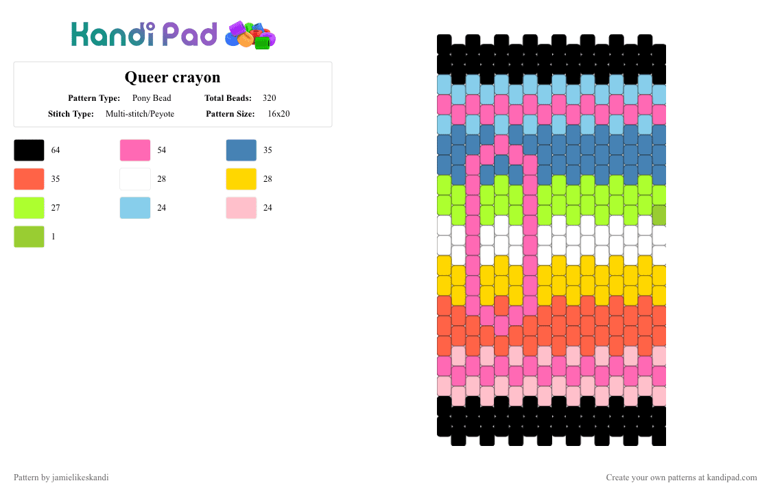 Queer crayon - Pony Bead Pattern by jamielikeskandi on Kandi Pad - pink,blue,red,queer,crayon,kandi,queer crayon,queer kandi,kandi crayon,queer kandi crayon