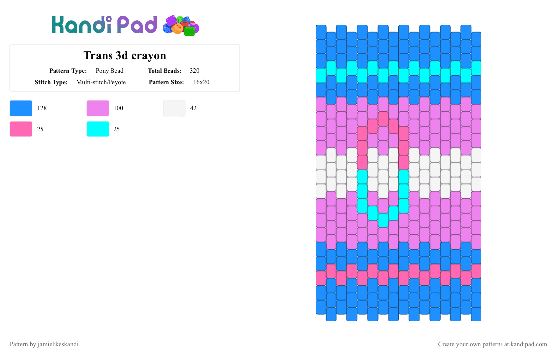 Trans 3d crayon - Pony Bead Pattern by jamielikeskandi on Kandi Pad - light blue,pink,trans,transgender,trans kandi,kandi crayon,crayon,3d crayon,trans crayon,transgender crayon