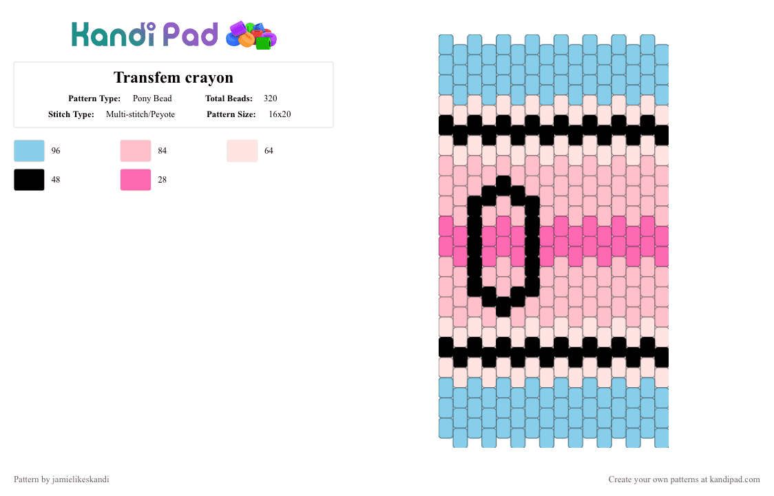 Transfem crayon - Pony Bead Pattern by jamielikeskandi on Kandi Pad - light blue,pink,transfem,trans,transgender,transfem crayon,trans kandi,transfem kandi,kandi crayon,trans crayon