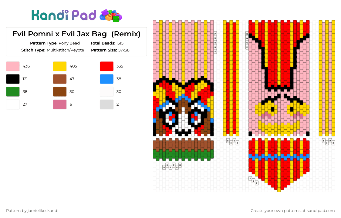 Evil Pomni x Evil Jax Bag  (Remix) - Pony Bead Pattern by jamielikeskandi on Kandi Pad - pink,yellow,red,evil jax,evil pomni,evil tadc,bag,evil pomni bag,evil jax bag,evil pomni evil jax bag,evil pomni jax bag