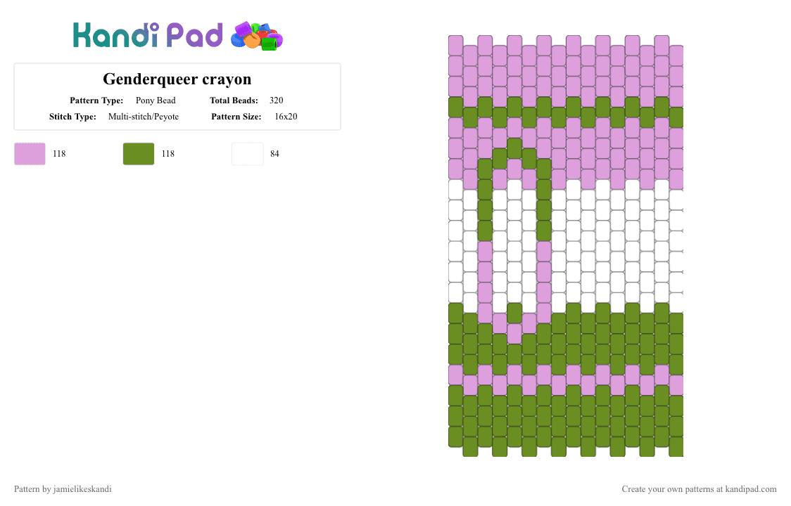 Genderqueer crayon - Pony Bead Pattern by jamielikeskandi on Kandi Pad - pink,green,genderqueer,crayon,genderqueer crayon,kandi crayon,genderqueer kandi crayon,genderqueer kandi