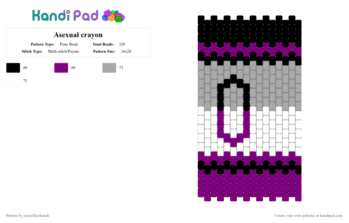 Asexual crayon - Pony Bead Pattern by jamielikeskandi on Kandi Pad - pink,beige,asexual,crayon,kandi,asexual crayon,asexual kandi,asexual crayon kandi