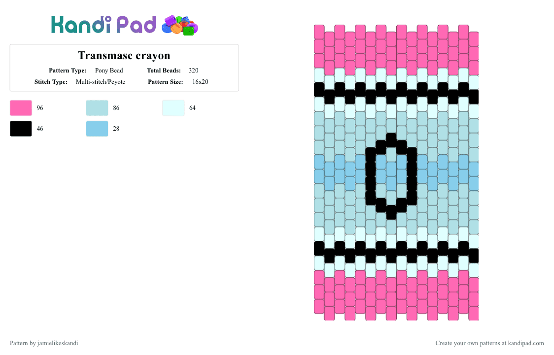 Transmasc crayon - Pony Bead Pattern by jamielikeskandi on Kandi Pad - pink,light blue,trans,transgender,transmasc,trans crayon,transmasc crayon,crayon kandi,trans kandi,transmasc kandi