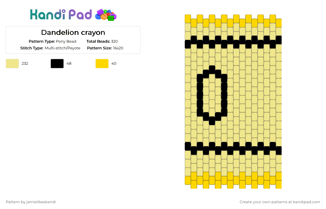 Dandelion crayon - Pony Bead Pattern by jamielikeskandi on Kandi Pad - yellow,dandelion crayon,crayon,dandelion,kandi crayon,dandelion kandi,kandi dandelion crayon