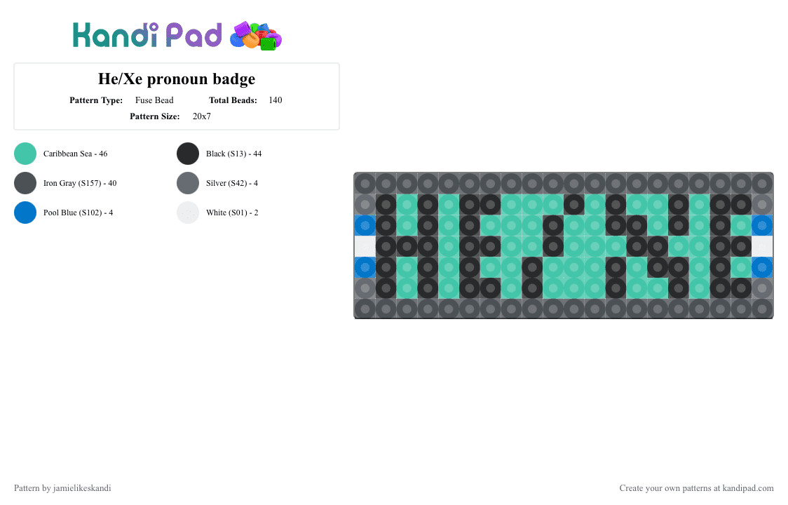He/Xe pronoun badge - Fuse Bead Pattern by jamielikeskandi on Kandi Pad - purple,teal,he him,xe xem,he xe,badge,pronoun badge,xe xem badge,he him badge