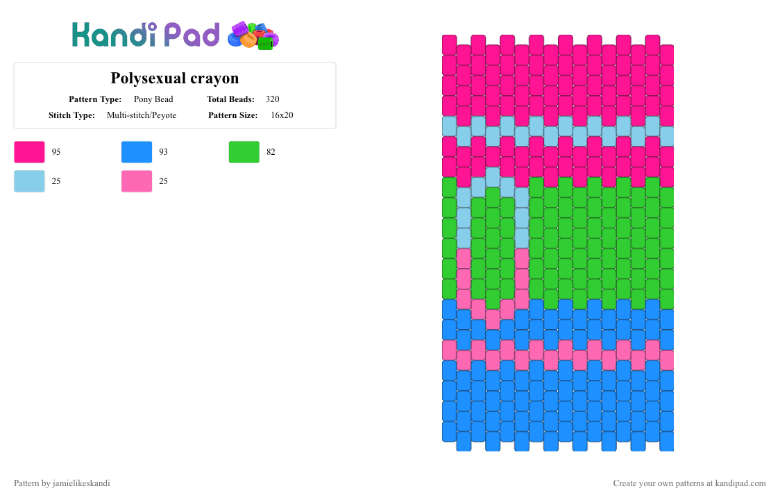 Polysexual crayon - Pony Bead Pattern by jamielikeskandi on Kandi Pad - pink,light blue,polysexual,crayon,polysexual crayon,kandi crayon,polysexual kandi,kandi polysexual crayon