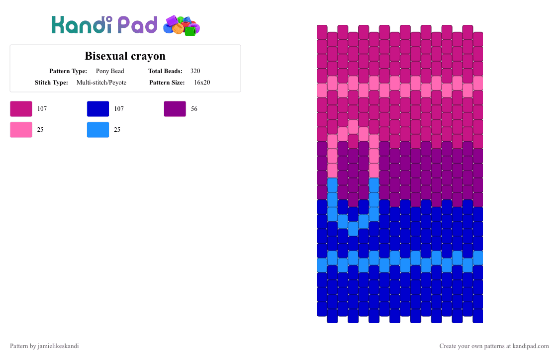 Bisexual crayon - Pony Bead Pattern by jamielikeskandi on Kandi Pad - pink,purple,bisexual,crayon,bisexual crayon,kandi crayon,bisexual kandi crayon,bisexual kandi