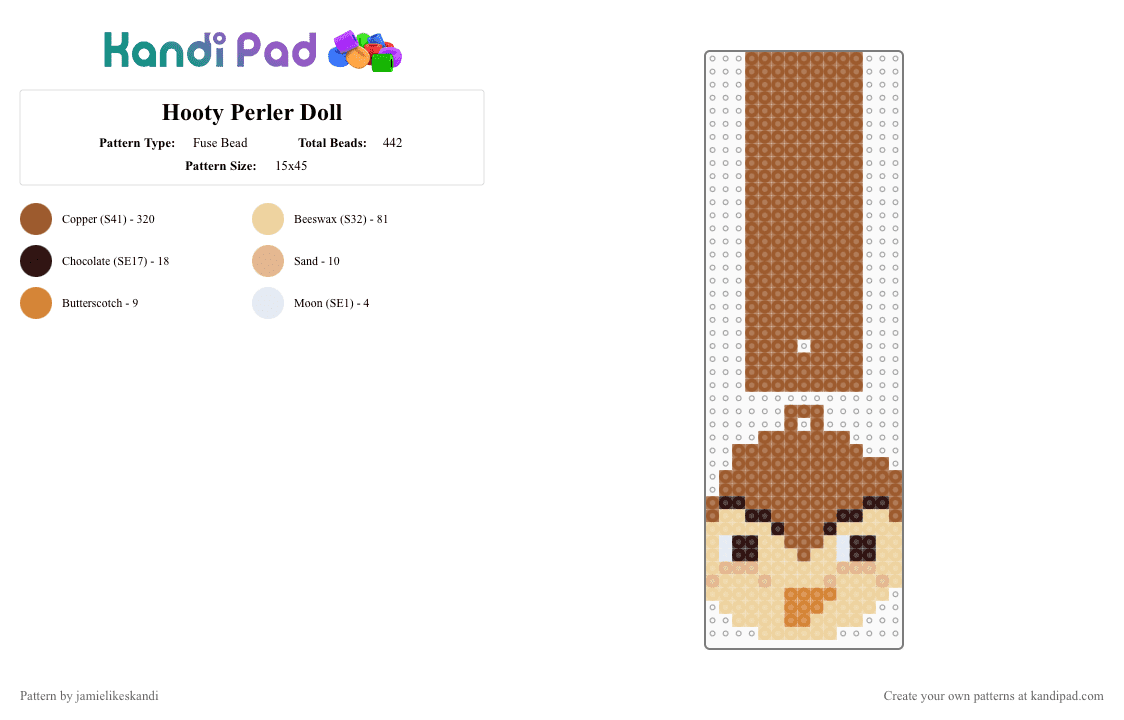 Hooty Perler Doll - Fuse Bead Pattern by jamielikeskandi on Kandi Pad - tan,hooty,the owl house,hooty perler,the owl house perler,hooty the owl house perler,hooty doll,the owl house doll,hooty the owl house doll