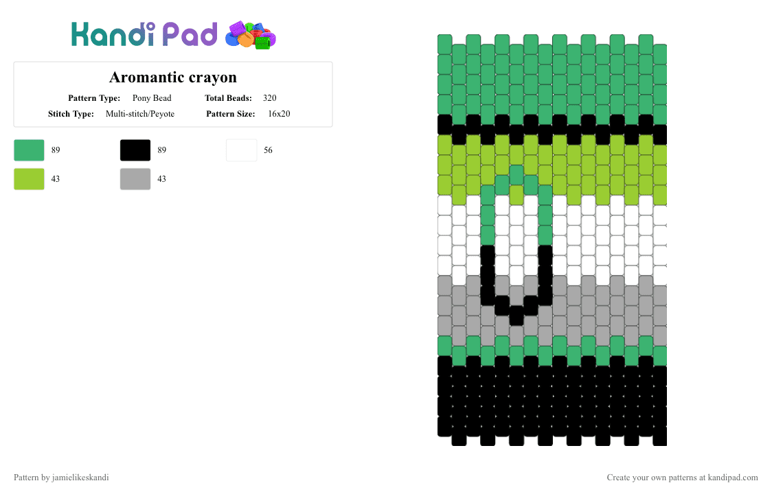 Aromantic crayon - Pony Bead Pattern by jamielikeskandi on Kandi Pad - green,aromatic,crayon,kandi,aromantic crayon,aromatic kandi,aromatic kandi crayon