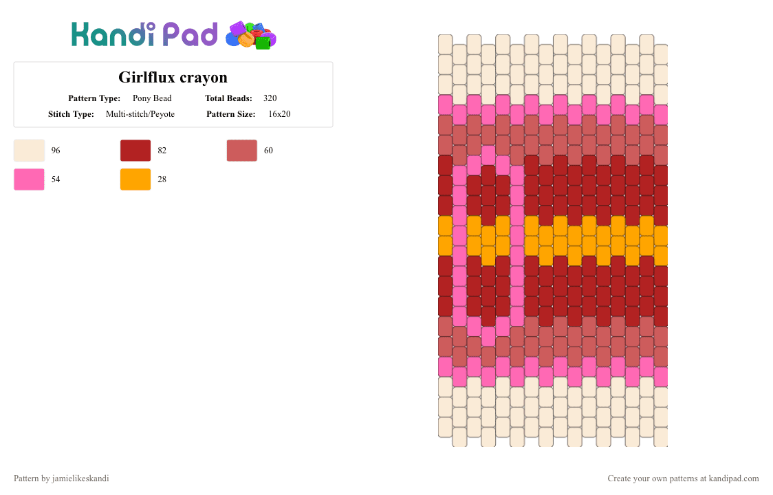 Girlflux crayon - Pony Bead Pattern by jamielikeskandi on Kandi Pad - red,girlflux,crayon,girlflux crayon,kandi girlflux crayon,kandi crayon,girlflux kandi