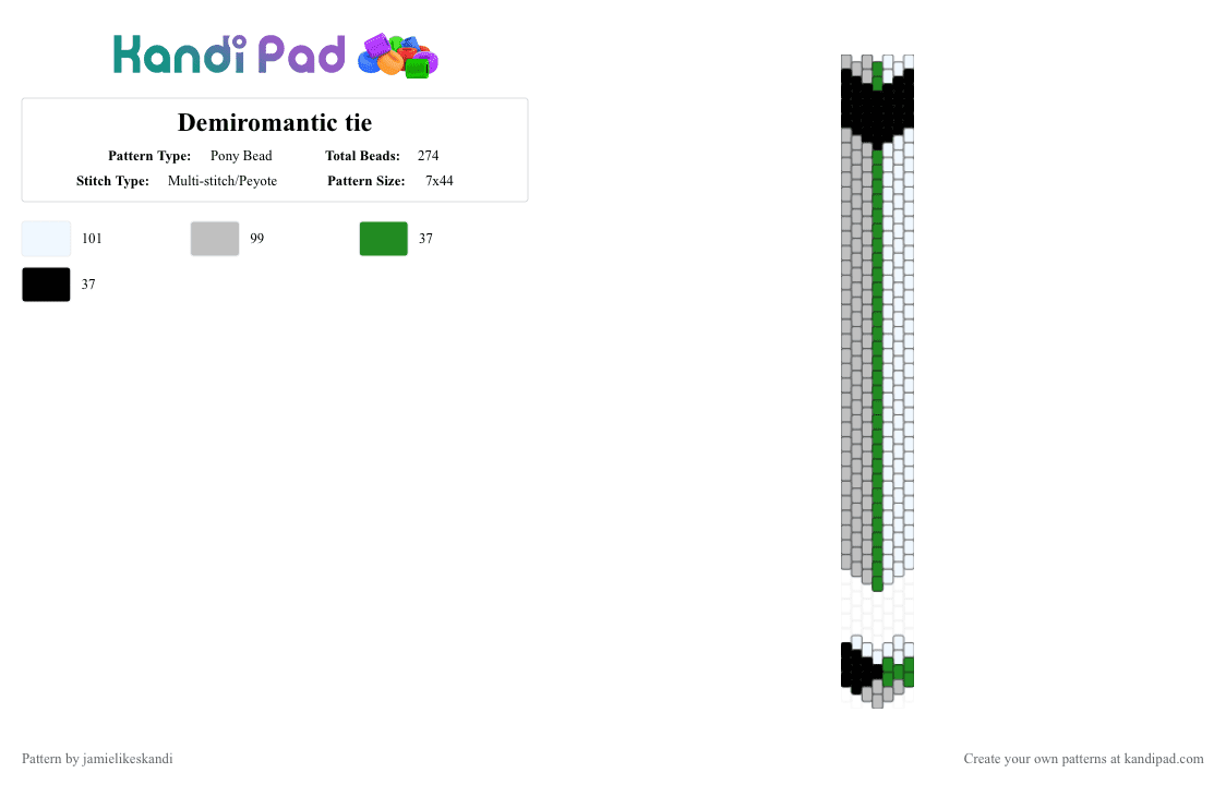 Demiromantic tie - Pony Bead Pattern by jamielikeskandi on Kandi Pad - beige,green,demiromantic,tie,demiromantic tie,tie demiromantic,pride,pride month
