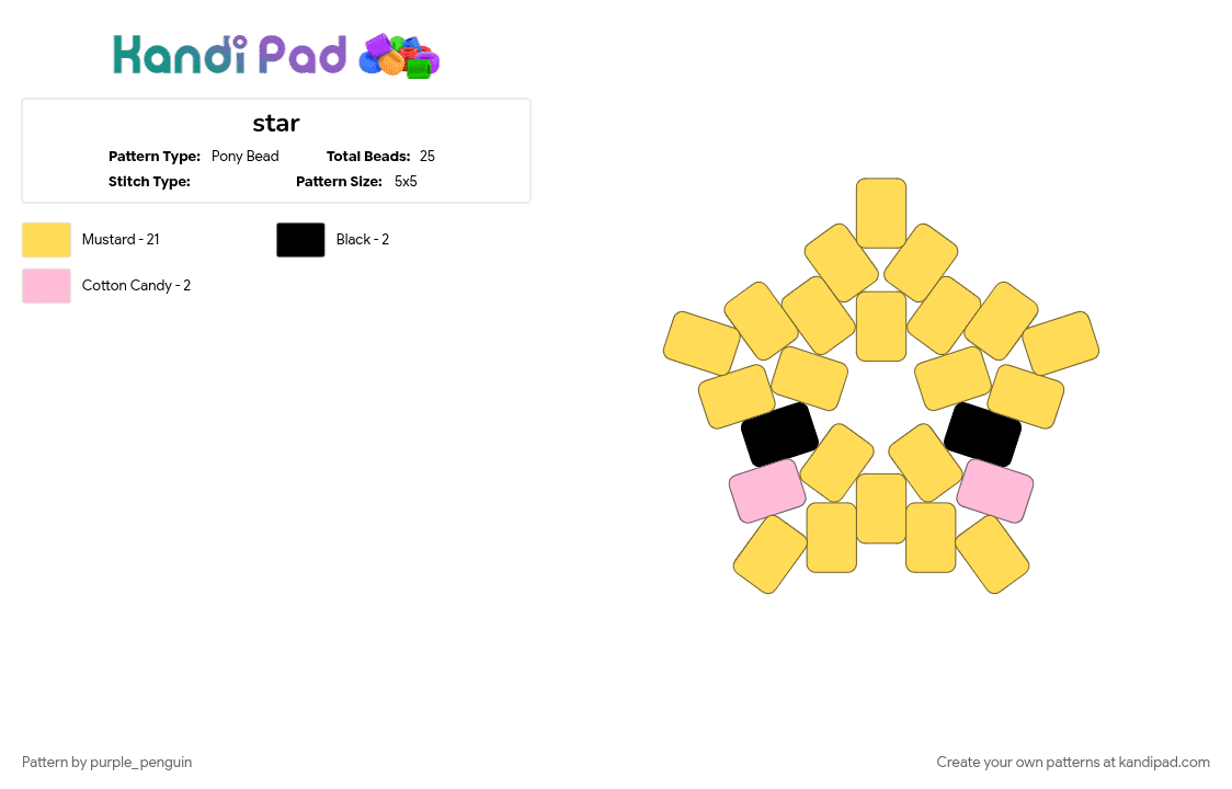star - Pony Bead Pattern by purple_penguin on Kandi Pad - yellow