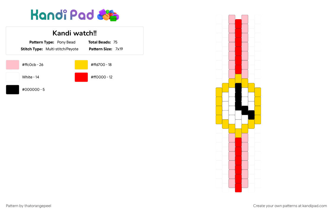 Kandi watch!! - Pony Bead Pattern by thatorangepeel on Kandi Pad - pink, yellow