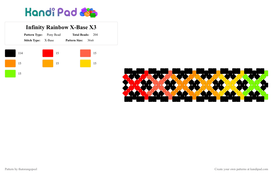 Infinity Rainbow X-Base X3 - Pony Bead Pattern by thatorangepeel on Kandi Pad - black,red,orange