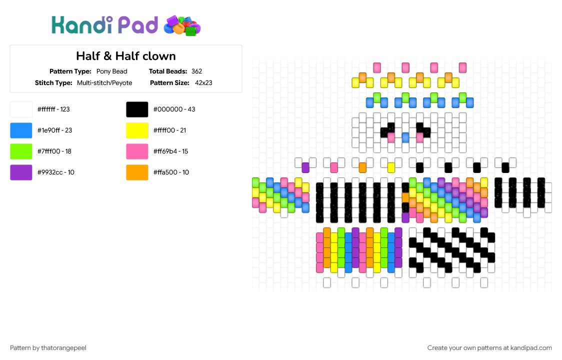 Half & Half clown - Pony Bead Pattern by thatorangepeel on Kandi Pad - colorful, green, pink, white