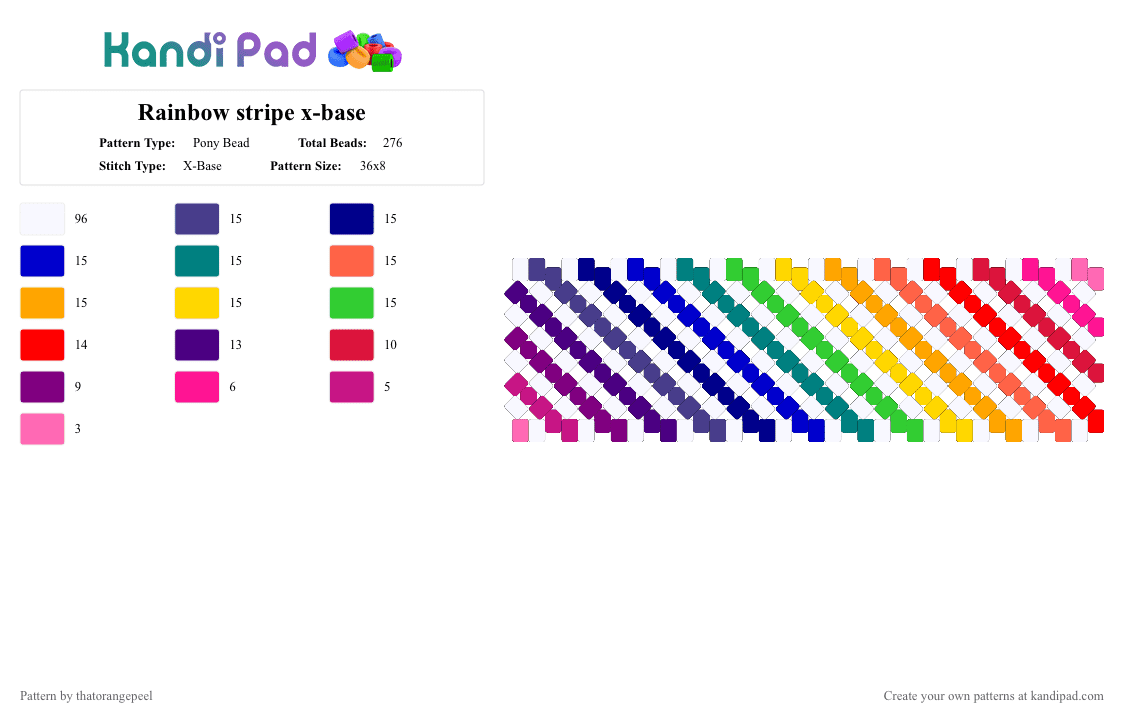 Rainbow stripe x-base - Pony Bead Pattern by thatorangepeel on Kandi Pad - purple,red