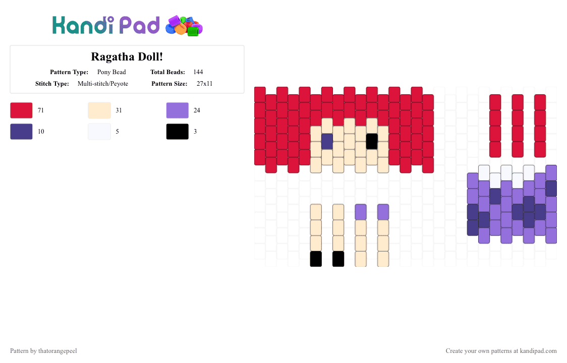Ragatha Doll! - Pony Bead Pattern by thatorangepeel on Kandi Pad - red