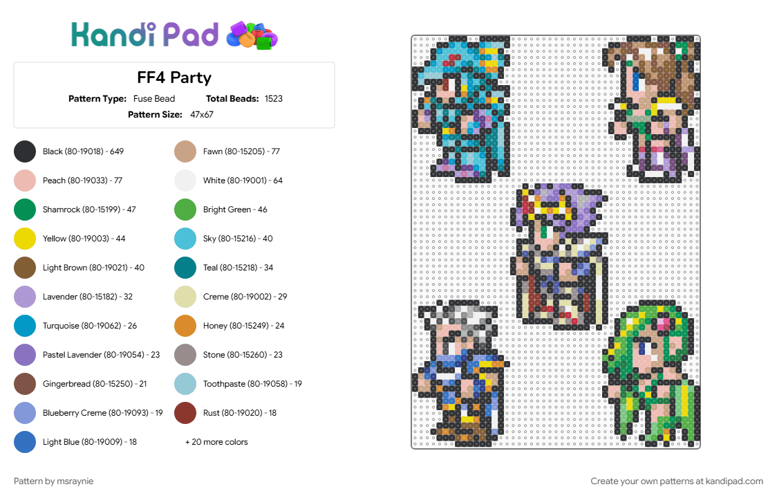 FF4 Party - Fuse Bead Pattern by msraynie on Kandi Pad - black, blue, colorful, tan, yellow