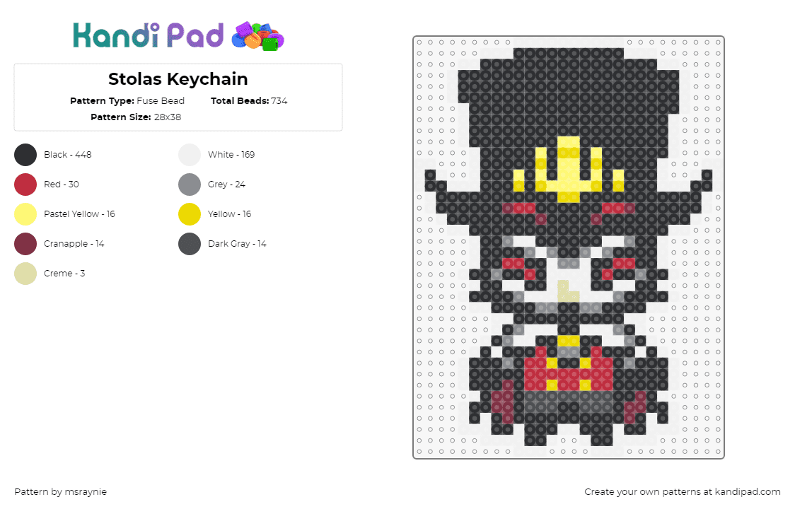 Stolas Keychain - Fuse Bead Pattern by msraynie on Kandi Pad - stolas,hazbin hotel,helluva boss,character,chibi,top hat,animation,tv show,black,yellow,red