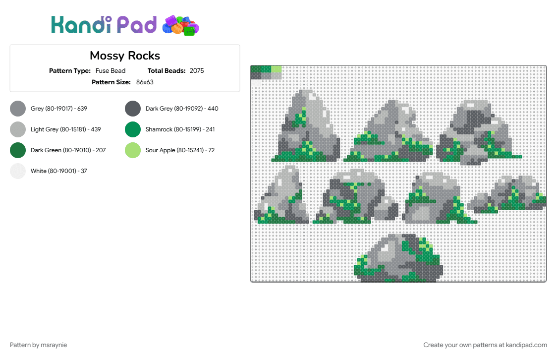 Mossy Rocks - Fuse Bead Pattern by msraynie on Kandi Pad - gray, moss, rocks
