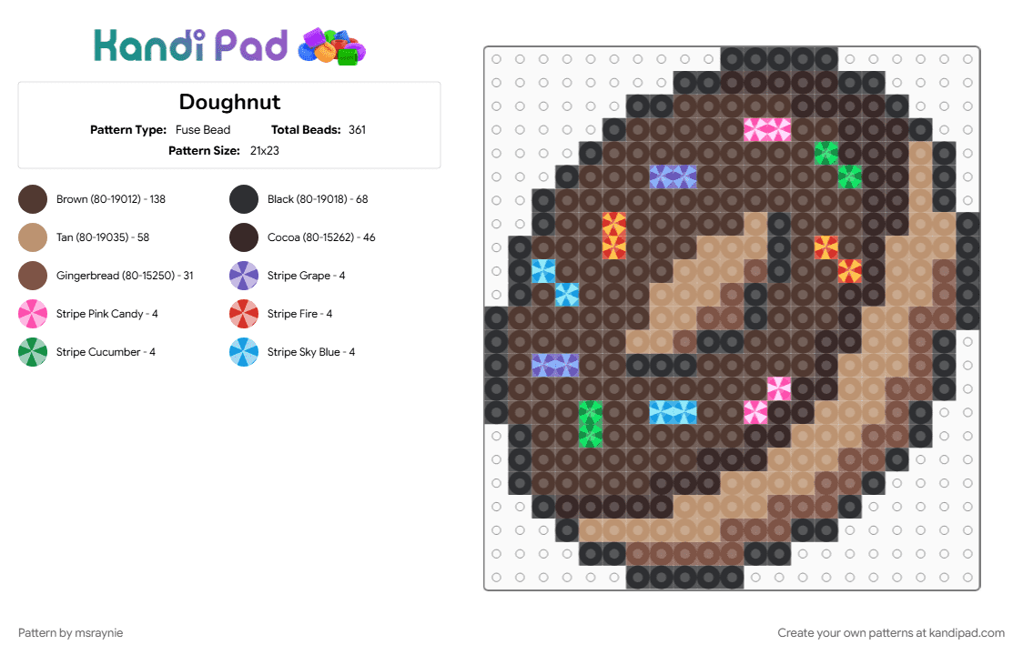 Doughnut - Fuse Bead Pattern by msraynie on Kandi Pad - beige, brown, dessert, doughnut, food, sprinkles, sweet