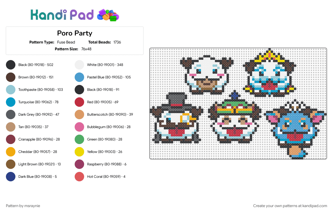 Poro Party - Fuse Bead Pattern by msraynie on Kandi Pad - brown, light blue, orange, red