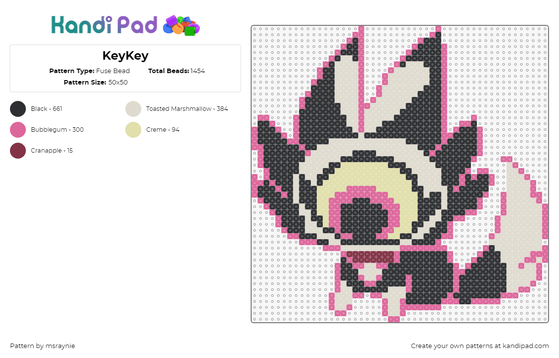 KeyKey - Fuse Bead Pattern by msraynie on Kandi Pad - keykey,hazbin hotel,cyclops,cat,animal,cartoon,tv show,pink,black,beige