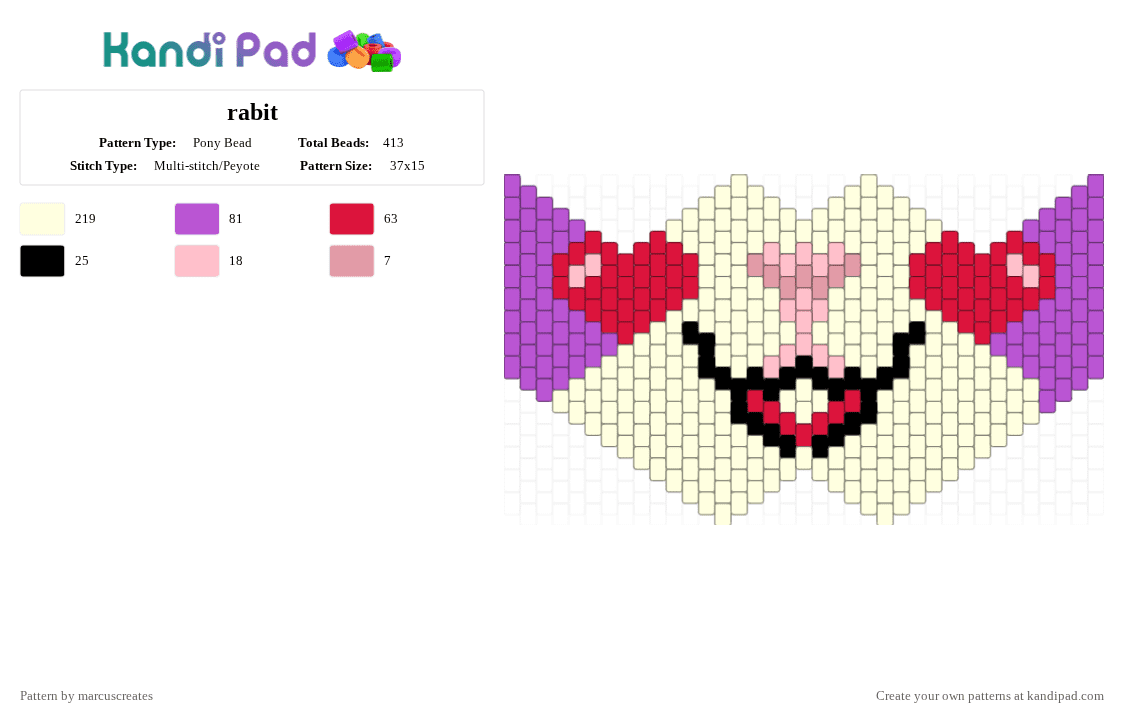 rabit - Pony Bead Pattern by marcuscreates on Kandi Pad - pink,red