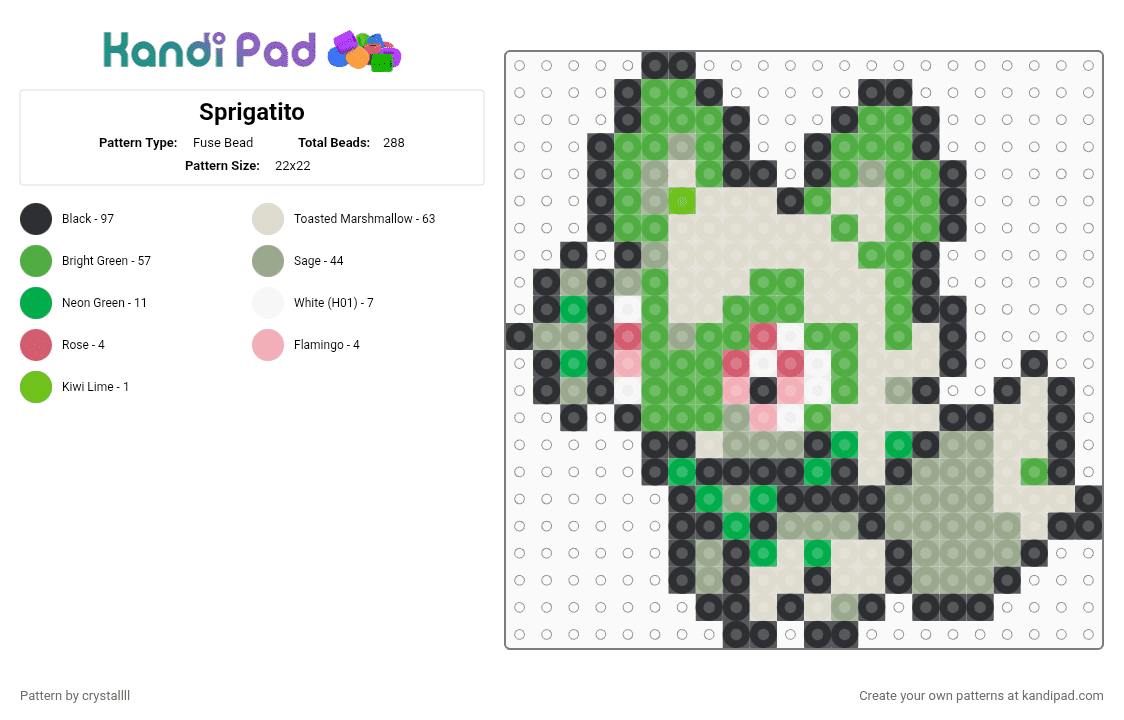 Sprigatito - Fuse Bead Pattern by crystallll on Kandi Pad - green,gray,beige