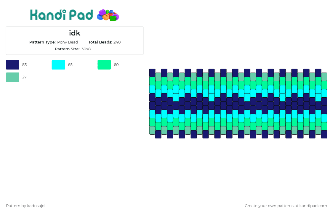 idk - Pony Bead Pattern by kadnsajd on Kandi Pad - neon,glow,water,aqua,teal,blue,cuff