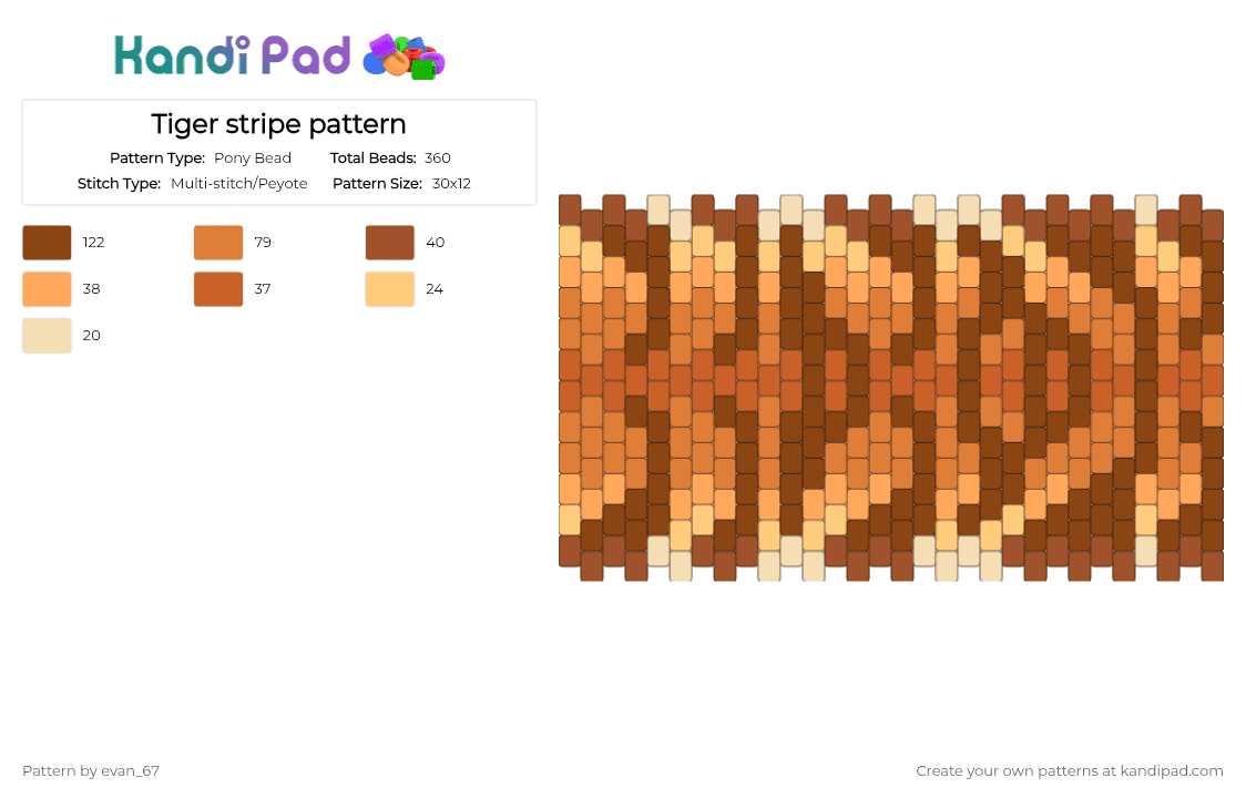 Tiger stripe pattern - Pony Bead Pattern by evan_67 on Kandi Pad - red,orange