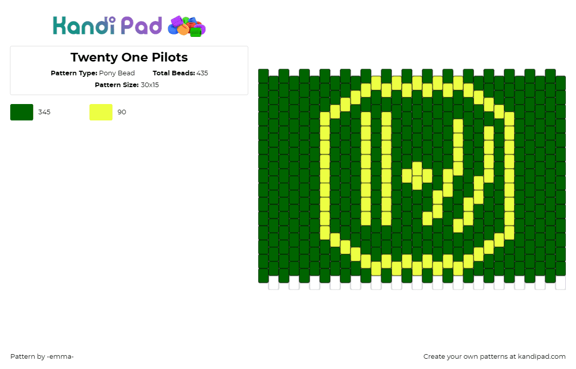 Twenty One Pilots - Pony Bead Pattern by -emma- on Kandi Pad - twenty one pilots,band,logo,music,panel,green,yellow