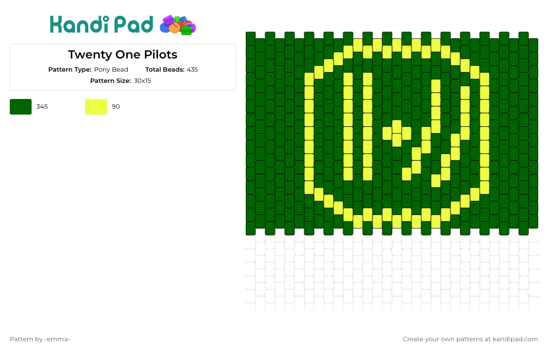 Twenty One Pilots - Pony Bead Pattern by -emma- on Kandi Pad - twenty one pilots,band,logo,music,panel,green,yellow